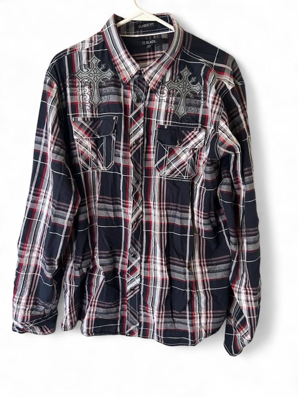 Men’s Plaid Cross Long Sleeve Button Down Flannel Grunge XL